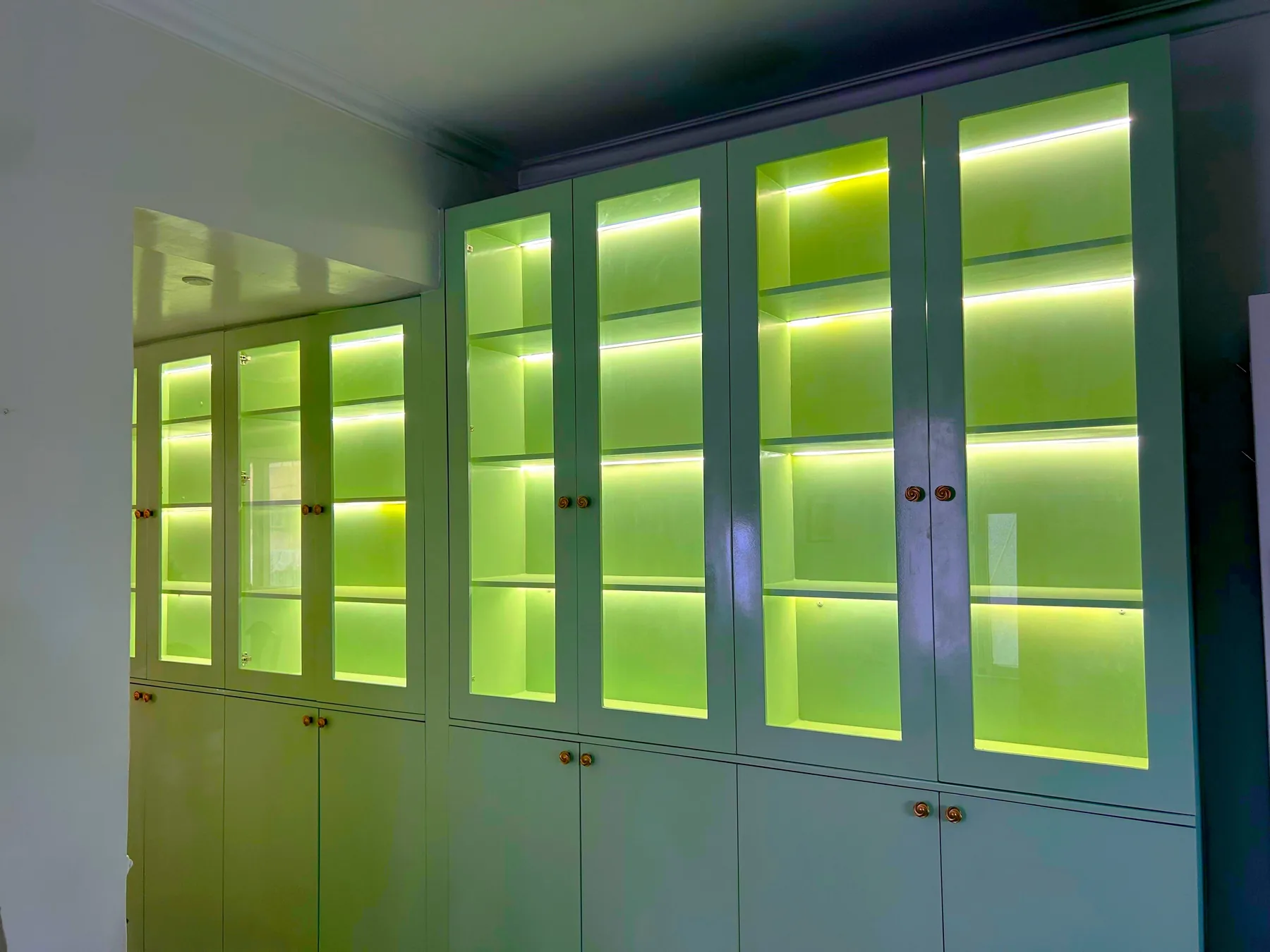 Wide custom display and storage cabinetry in the AWHO Greater Noida home